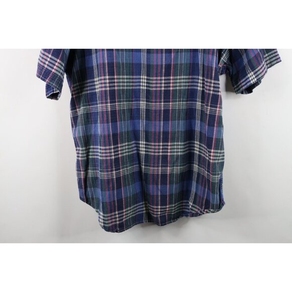 Vintage 90s Streetwear Mens XL Faded Cotton Weave Knit Button Down Shirt Plaid - Picture 11 of 11